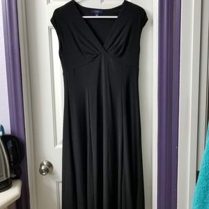 V-neck black midi dress Sz M EUC